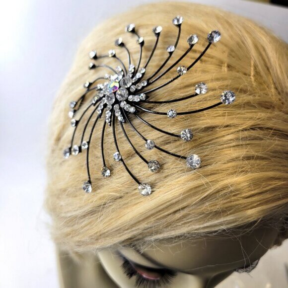Bridal Hair Pins Black Crystal HairComb Hair Accessories Jewelry - Picture 5 of 11